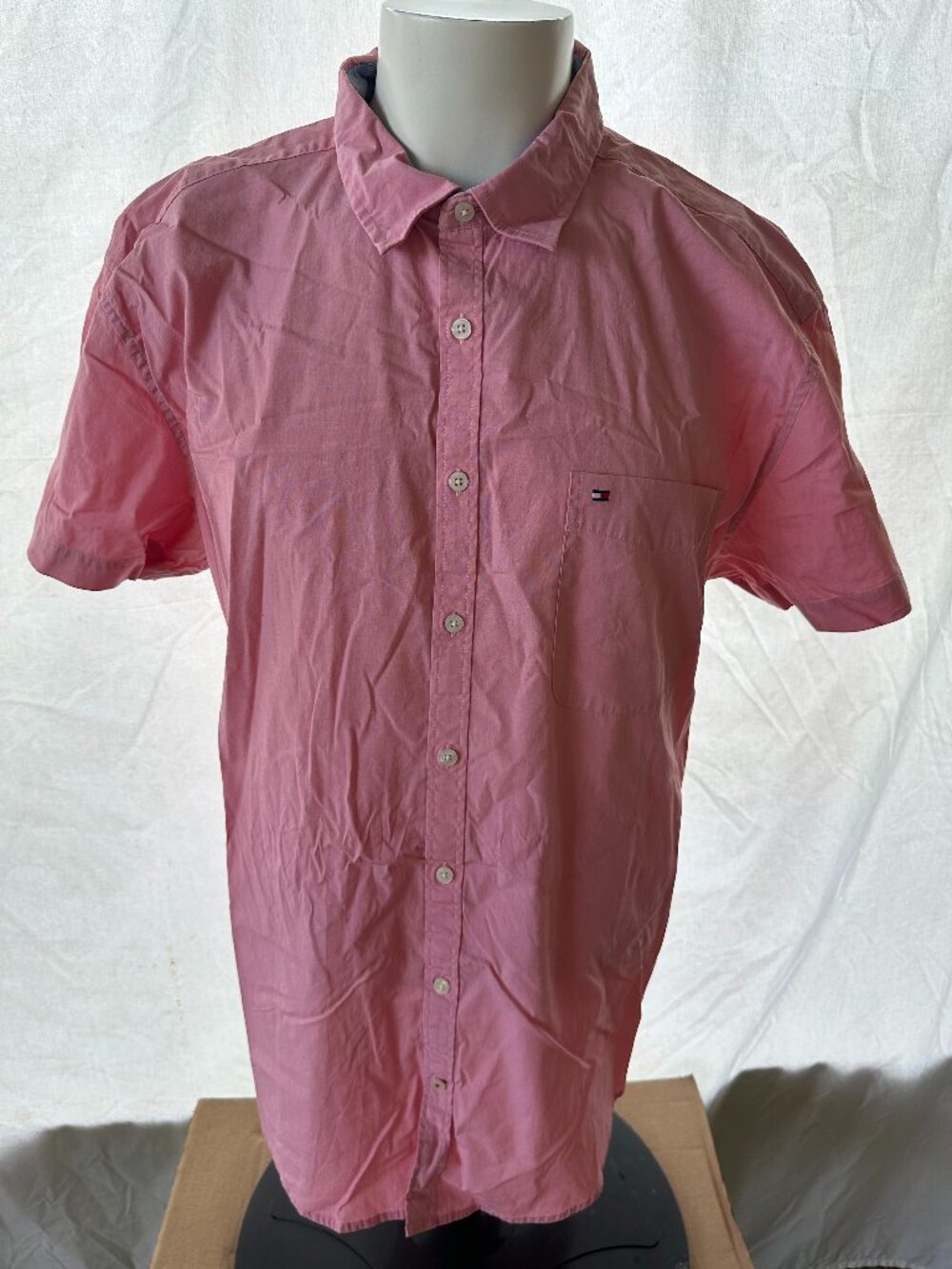 Tommy Hilfiger Slim Fit Men's Pink SS Button Front Shirt Size 2XL XXL